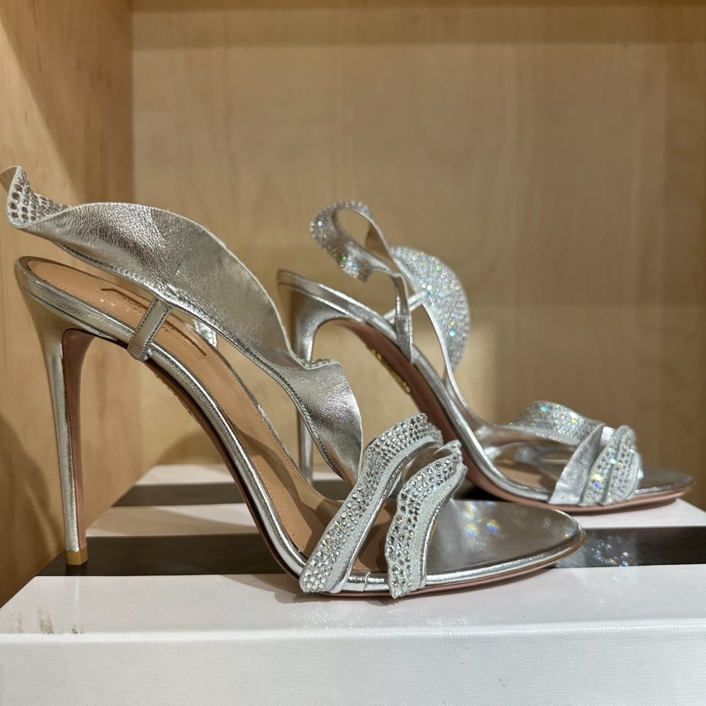 NIB Aquazzura Ruffle Crystal Sandal 105mm